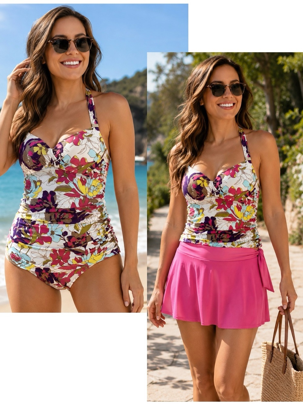 𝅺VICTORIA’S Secret Tankini floral white gold hardware Sz S/34A NWOT